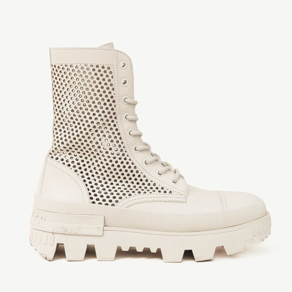 Moncler Carinne Beige Perforated Leather Lace-Up Boots - Picture 1 of 12